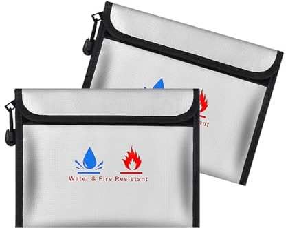 Fireproof Document Bag,Including a Set of fire-Resistant Wallet Security Pouches 9 x 7 in with a Non-irritating Silicone Coating,for Secure Storage of Cash, Important documents