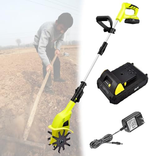 VFMVOYNZ Motoazada eléctrica para jardín, cultivador inalámbrico, 10,5 cm de Ancho de labranza, 25 cm de Profundidad, cultivadora portátil para jardín, batería de Litio de 12 Ah