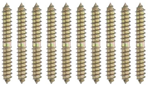 sourcing map 10 Pcs Double Ended Screws, M8 x 60 mm Carbon Steel Hanger Bolts, Self-Tapping Wood Dowel Screws for Wood Joint Furniture, Color Zinc