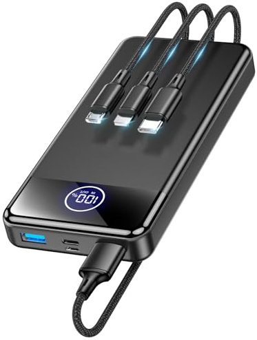 Power Bank Fast Charging 26800mAh,Portable Charger 22.5W Phone Battery Pack Attached USB-C/iOS/Micro-USB Cable, Powerbank for iPhone 17 16 15 14 13 Samsung, for Travel Camping Essentials