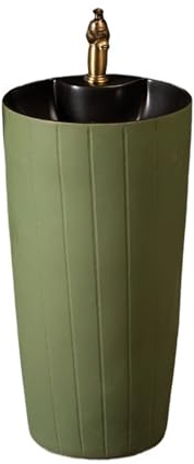 Lavandino su piedistallo Lavandino in ceramica con piedistallo integrato verde, rubinetto e kit di scarico for bagno, cortile, balcone