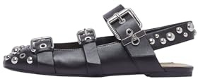 Liu Jo Sandali Bassi da Donna in Pelle Nera con Borchie, Fibbie Argentate, Stile Gladiatore Slingback TG-40