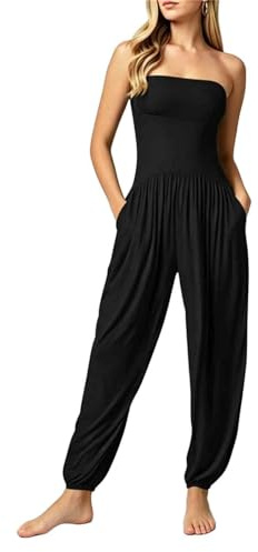Générique Combinaison Courte Femme Bandeau Sans Manches, Taille Cintrée Élastique, Poches Plissées, Bas Resseré, Tissu Extensible, Idéal Sport Rendez-vous Vacances