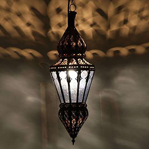 Casa Moro Orientalisk lampa Nura blå, höjd 54 cm av järn och glas, handgjord marockansk hänglampa | Konsthantverk från Marocko | L1213