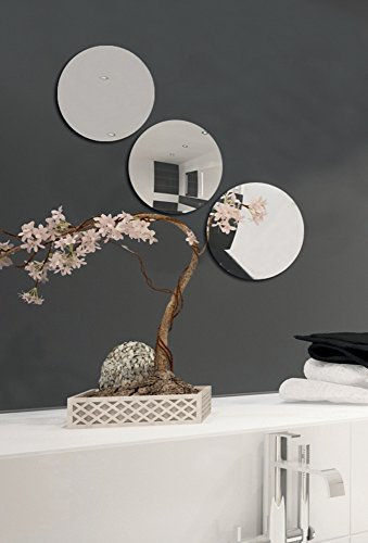 MSV Spiegel Spiegelfliesen Wandspiegel Fliesenspiegel selbstklebend 3 Stück - Ø 15cm, Grau
