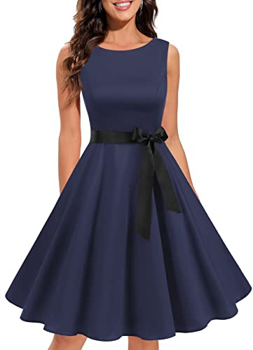 Gardenwed, Abito da donna alla Audrey Hepburn, rockabilly, vintage anni '50, rétro, per cocktail, swing, feste Navy M