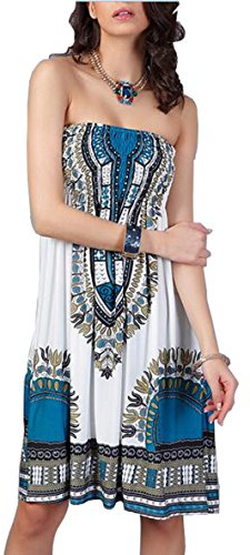 OCTOPUSIR - Robe d'été sans manches pour femme - Style ethnique bohème - Épaule dénudée - Imprimé floral - Mini robe décontractée - - Taille Unique