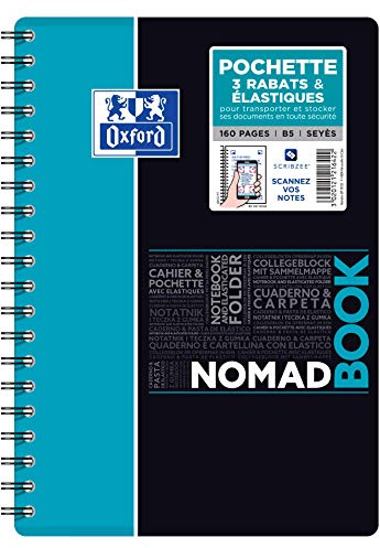 Oxford NomadBook Spiralanteckningsblock B5 (17 x 25 cm) 160 sidor Grande Carreaux Seyes Polypro omslag slumpmässig färg