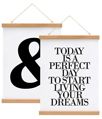 PHOTOLINI Posterleiste Eiche Massiv 41 cm Echtholz, 2er Set magnetische Poster-Hänger, Posterhalter, Posterschiene - für Fotos & Poster zur flexiblen Gestaltung