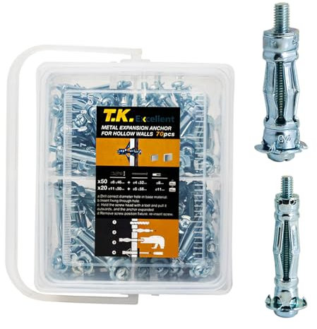 T.K.Excellent Lot de 100 Cheville métallique à expansion avec vis tête cylindrique