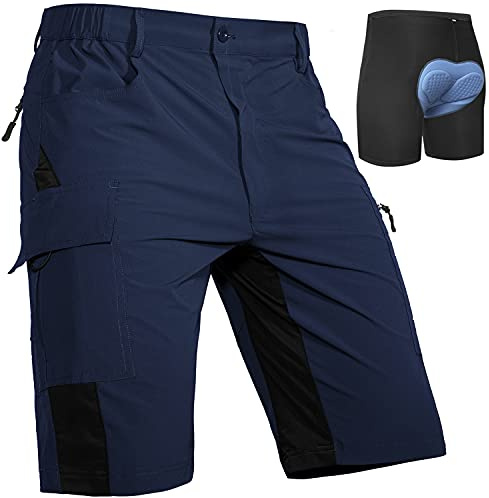 Cycorld MTB Ciclismo Pantaloncini Uomo, Asciugatura Rapida Elastische Loose Fit Bicicletta Bicicletta Sport all'aperto per Gli Uomini con 4D Imbottito(Blu Marino, M)