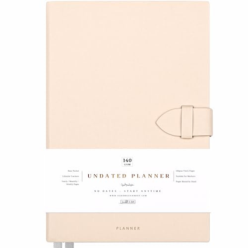 Scribble & Dot® A5 Weekly Planner Notebook | Undated To Do List Notebook 52 weeks of Daily Planner tracking for Daily Life, Work, Students | Cushioned Cover - Beige