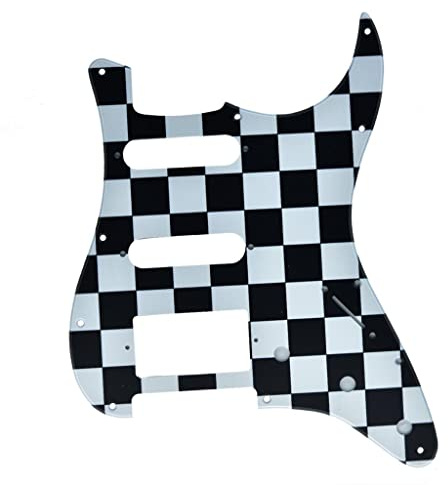 KAISH 11 hål ST/Strat stil pickguard HSS plockskydd för USA/Mexiko Stratocaster/Strat svart/vitt rutnät