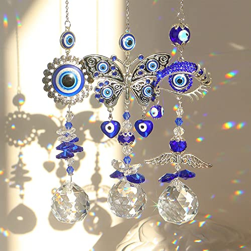 3 Piezas Devil'S Eye Sun Catcher,Hada Cristal Colgante decoración,Prisma Colgante,Sun Catcher para Ventanas Jardines