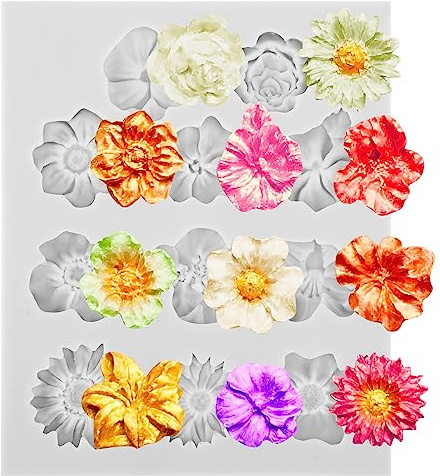 Lusofie Blomformar silikon blomma polymer lera formar blommor fondant form set för tårta, choklad, muffins, godis, sockerhantverk dekoration polymer lerform