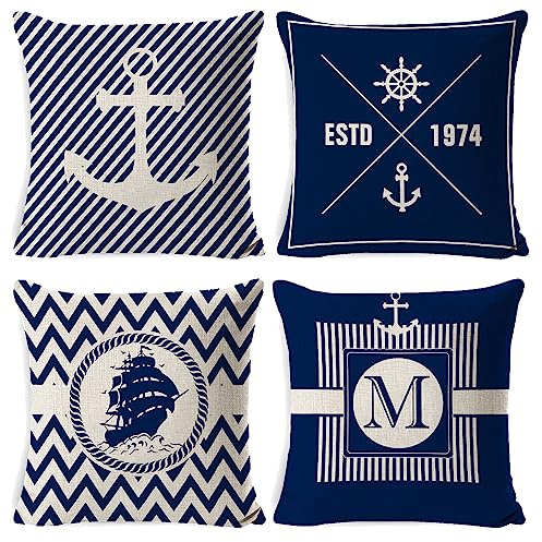 MFCGHXR 4 stycken maritimt tema dekoration örngott, dekorativt örngott 45 x 45 cm, maritimt örngott för båtar, gastronomi, inomhus och utomhus