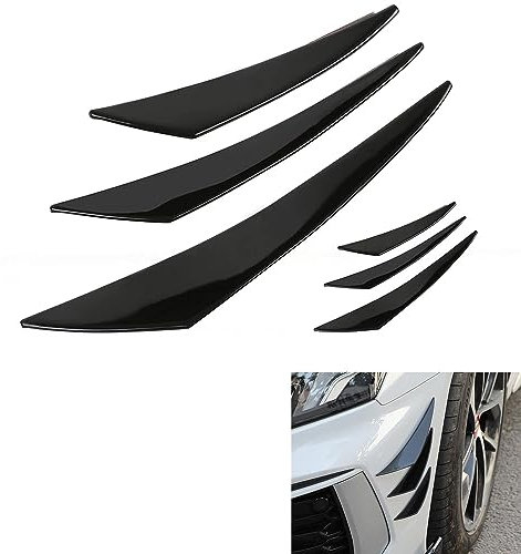 WeFoonLo Universal Car Spoiler Canards Kit Front Bumper Lip Splitter, 6pcs Car Exterior Soft Fins Auto Body Anti Collision Strip Decal Sticker (Black)
