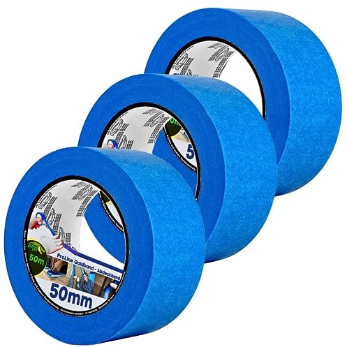 Magnet-Kauf Lot de 3 rouleaux de ruban adhésif KrokTape - 50 mm - Bleu doré - Pour peinture automobile - 50 m
