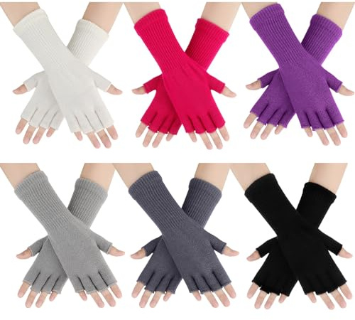 Geyoga 6 Pairs Winter Fingerless Gloves for Women Unisex Finger Gloves Warm Stretchy Knit Fingerless Glove 8.6 Inches