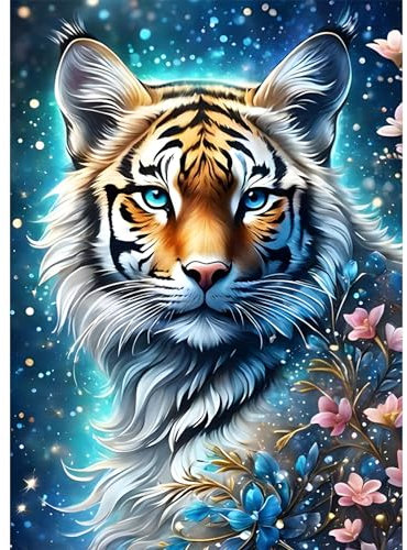 DPHERO Tiger Diamant Painting Bilder für Erwachsene Kinder,5D Tiger Diamond Painting Set,DIY Strass Bilder Blumen Diamant Kunst Kits,Runde Steine Diamant Painting für Zuhause Dekor 30x40 cm