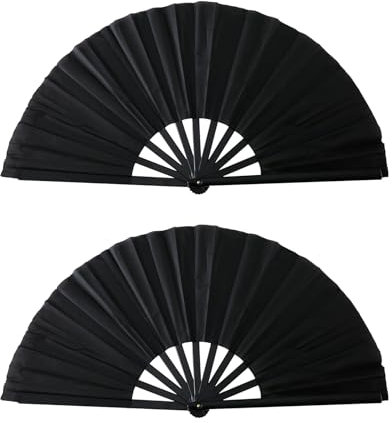 2 Stück Fächer,Handfächer,Faltbare Fächer,Fecher Damen,Faltfächer Schwarz,Handheld Faltventilator,Folding Hand Fan Taschenfächer,Chinesischer Handfächer,für Aufführung Tanz/Dekoration/Hochzeit Rave
