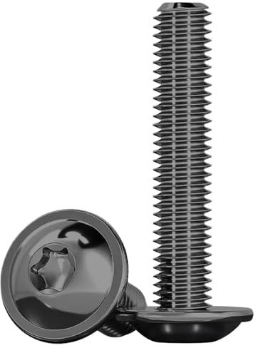 Drenky M8x40mm Tornillo Torx De Cabeza Alomada Con Brida Negro ISO 7380-2 - Acero Inoxidable Con Arandela 10 Piezas