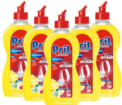 Pril Brillantante+ Brillante per Lavastoviglie, Limone & Lime, 5 Confezioni da 500 ml