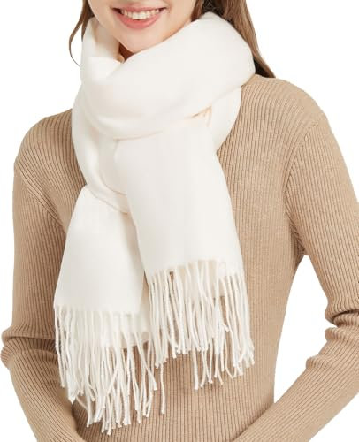 MYSSUCI Eleganter Damen Schal mit Fransen, 200x68cm, Weicher und Wärmender Winterscha Ideal für Hochzeit, Alltag und Outdoor Aktivitäten, Cremeweiß