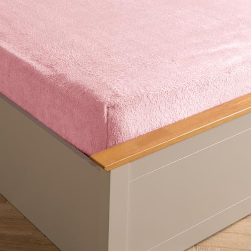 Brentfords Pink Teddy Fitted Sheet - Fluffy Fleece Fitted Bed Sheets, Easy Care, Ultra Soft, Fade Resistant, Winter Warm Bedding for King Size Bed