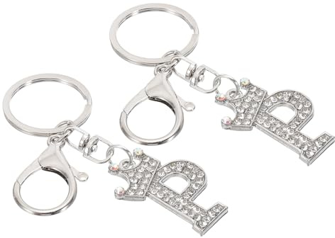PATIKIL Initial Letter Schlüsselanhänger, 2 Stück Buchstabe P Krone Design Charm mit Kristall Diamanten Dekorative Alphabet Anhänger für Tasche Rucksack DIY Handwerk, Silber Ton
