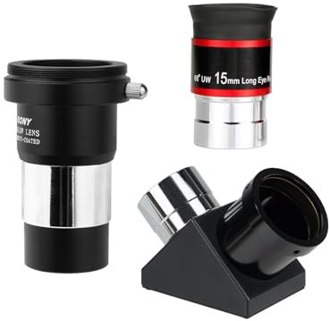 SVBONY Telescopes Eyepiece 15mm 68 Degree Ultra Wide Angle Bundle with Barlow Lens 2X SV221 90 Degree Diagonal Mirror