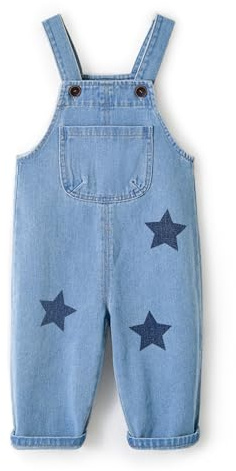 Miipat Denim-hängselbyxor för flickor, jeansoveraller, barn, 1 st, snickarbyxor för flickor, söta denimbyxor för pojkar, Blå tryckstjärna, 3-4 anni