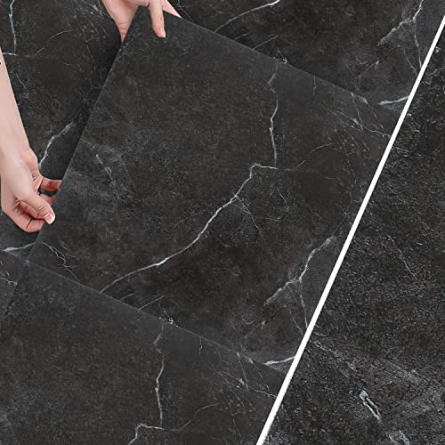 Peviasot PVC-golvbeläggning vinylgolv, självhäftande, 30 x 30 cm tjocklek 1,5 mm vinyllaminat 10 m²/110 kakel golvplattor halkfria, vattentäta för vardagsrum kök (svart marmor)