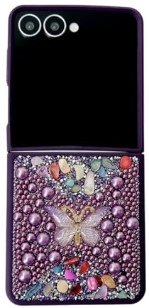 eglixu Funda para Samsung Galaxy Z Flip 7, bonita mariposa brillante 3D con diamantes aplastados coloridos para Galaxy Z Flip 7 a prueba de golpes (sin cadena, morado)