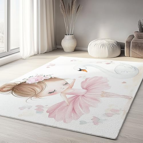 Genérico Alfombra Cuarto del Bebé Niña Bailarina Cisne 60 x 90cm Alfombras, Habitacion Antideslizante Lavable Lavadora Moderna Carpete Dormitorio Sala Comedor Pie Cama Pelo Corto Pasillo Carpet