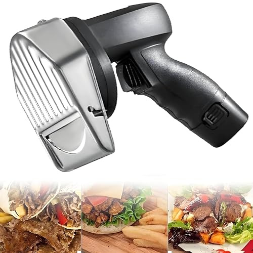 PioMue Cortadora de Carne eléctrica de Mano para Kebab, cortadora Comercial de Acero Inoxidable, Cuchillo para Kebab de 0 a 8 mm de Grosor, con 2 Cuchillas, para Barbacoa de Restaurante. Wireless