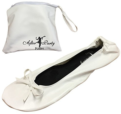 After Party Pumps® White Size UK 7-8 Ladies Roll Up Shoes Fold Up Pumps Foldable with Carrier Pouch
