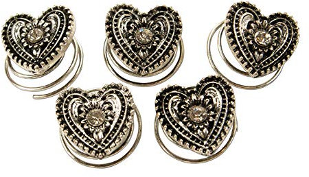 Alpenflüstern Trachten Haar-Curlies Trachtenherz 5-er Set (antik-silber-farben) ADV113