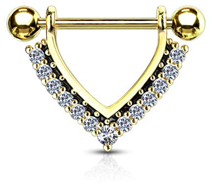 Tata Gisèle Piercing Sein Téton en Acier Chirurgical 316L et Oxydes de Zirconium - Triangle en Acier Entouré de Zircons Sertis - Différentes Couleurs -