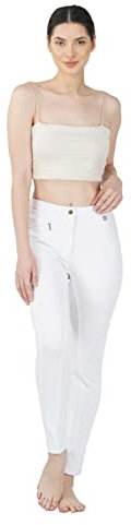 Avon Equine Damen-Reithose aus Baumwolle/Lycra, weich, dehnbar, Silikon, mit Reißverschlusstasche, Kniebesatz, 4-Wege-Stretch-Reithose, weiß, 62