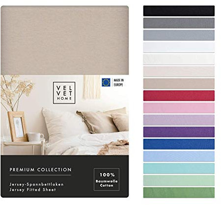 VelvetHome Spannbettlaken 140x200cm 100% gekämmte Baumwolle Made in EU Jersey Bettlaken 140x200 bis 25 cm Matratzenhöhe Spannbetttuch 140x200 Premium Qualität Schönen Farben Cappuccino 140 x 200