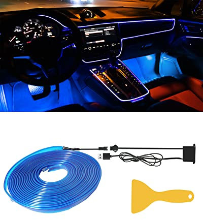 YongMing EL Wires Neon Light 5M for Car Interior Decorative Atmosphere Strip Light Sewing Edge Decor DIY Sign with USB (Blue)