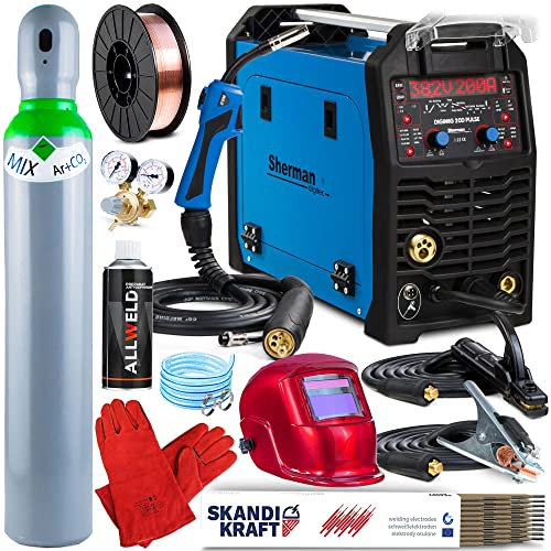 ALLWELD Sherman DIGIMIG 200 Dual Puls - 200A 4 in 1 Doppelpuls Aluminium Schweißgerät MIG MAG - Kombi Schweißgerät : Schutzgas und Fülldraht, LIFT-WIG, MMA und SPOT - Set:ProfessionalPlus