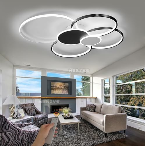 LED-takljus Dimbar med fjärrkontroll Vardagslampa Modern Rund Ring Design Taklampa Metall Akrylbelysning för Vardagsrum Kök Sovrum Matsal Barnrumslampa (Svart, L100CM)
