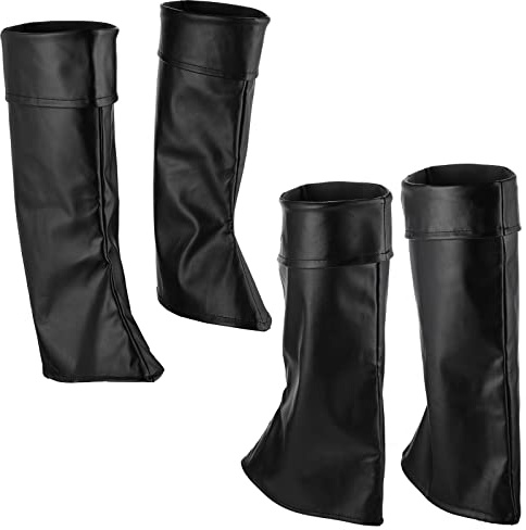 Zhanmai 2 Pairs Medieval Pirate Boot Covers, Halloween Boots Cover Black