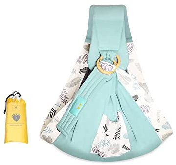 SONARIN Baby Tragetuch,Weiche Baumwolle Babytragetücher Babytrage Baby Tragesystem Tragetuch Sling Stillabdeckung mit Verstellbaren Ringen für Neugeborene Baby bis 15kg(Grünes Blatt)