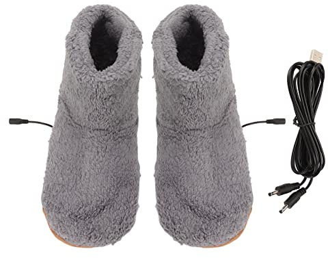 Elektrische Wärmere Schuhe, Beheizter Fußwärmer Beheizbare Socken USB-Aufladung Weicher Relaxin-Essschuh für Männer Frauen Wärmende Schuhe für Kalten Winter Weiche Flanell-warme (Grau)