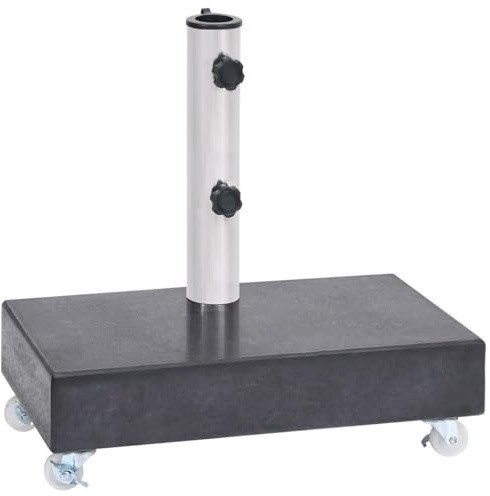 Tidyard Parasollstativ med hjul parasollhållare parasollstativ fot terrass trädgård svart 45 x 25 x 8 cm (L x B x H) granit, svart