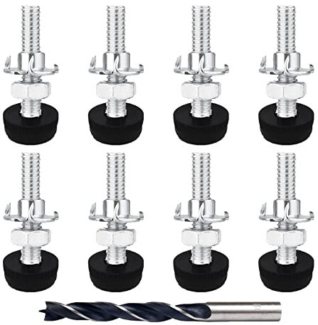 Panexf Verstellschraube 8 Stück Möbelfüße Verstellbar Metall M10 x 50 mm Stellfüße Füße für Möbel, Regulierschraube Justierschraube mit Einschlagmuttern,Kontermuttern und Metallbohrern