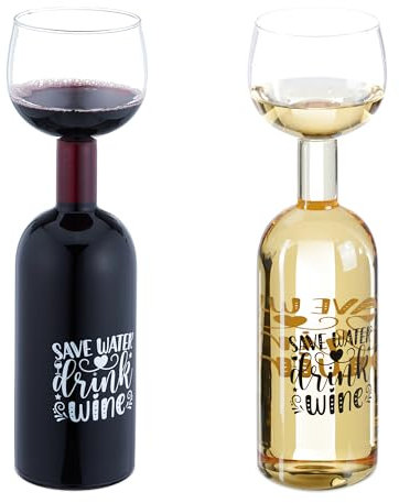 Relaxdays Bottiglia con Bicchiere da Vino, Calice Gigante in Vetro XL, Scritta Divertente, Regalo, 750 ml, Trasparente